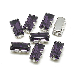 Танзания Шить на горный хрусталь, многожильных ссылки, стекло горный хрусталь, с настройками латуни, аксессуары для одежды, граненые, прямоугольные, платина, танзанитом, 10.5x5.5x4 мм, отверстие : 1 мм