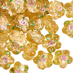 (932FM) Темно-синий аква-матовый с подкладкой 40 бусины лэмпворк ручной работы, неровный, цветок, темно-золотистые, 13.5~14x14.5~15x7~8 мм, отверстие : 1.4 мм