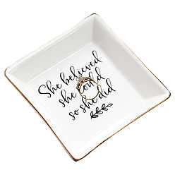 Белый Фарфоровый квадратный держатель ювелирных изделий, поднос для украшений, для хранения небольших украшений, Кольца, , Серьги, Браслеты, безделушка, подарок на день рождения для женщин, белые, 10.5x10.2x2.7 см