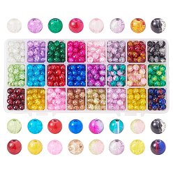 Color mezclado Granos de cristal craqueados pintados con aerosol, rondo, color mezclado, 4 mm, agujero: 1.1~1.3 mm, acerca 150pcs / compartimento, 3600 unidades / caja