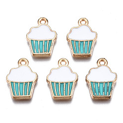 Темно-бирюзовый Подвески из эмали и сплава, кекс, золотой свет, темные бирюзовый, 16x11x2 мм, отверстие : 1.4 мм