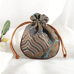 Светло-коричневый Шелковые сумки на шнурке, подарочная упаковка ювелирных изделий мешок для сережек упаковка браслета, плоско-круглые, загар, 12.5x10.5 см
