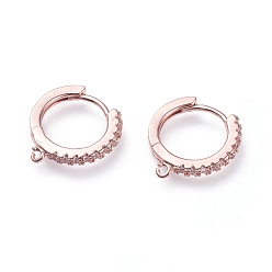 Розовое Золото Латунные серьги-кольца из микро-паве с фианитами, с горизонтальными петлями, кольцо, прозрачные, розовое золото , 15.5x14.5x2 мм, отверстие : 1 мм, штифты : 0.9 мм