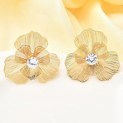 Прозрачный Цветок латуни микро проложить кубического циркония серьги стержня, без никеля , реальный 18 k позолоченный, прозрачные, 37.5x38.5 мм
