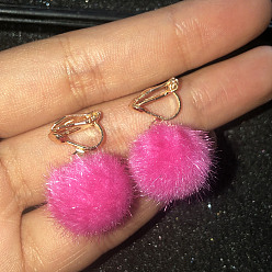 Ярко-Розовый Клипсы из полиэфирного сплава, круглые, золотые, ярко-розовый, 28x15 мм