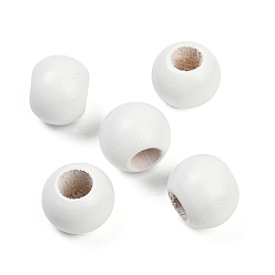 Белый Спрей окрашены деревянные европейские бусины, круглые, бусины с большим отверстием, белые, 19~20 мм, отверстие : 9~9.5 мм