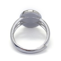 Silver Adjustable Rhodium Plated 925 Sterling Silver Finger Ring Components, Oval, Real Platinum Plated, Tray: 10x14mm, 17mm