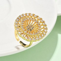 Настоящее золото 18K Латунные микропаве кубические цирконии регулируемые открытые манжеты кольца, без кадмия, без никеля и без свинца, плоско-круглые, реальный 18 k позолоченный, плоско-круглые: 31x27 mm, внутренний диаметр: регулируемый