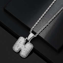 Letter H Латунные микропаве прозрачные кубические цирконии массивные инициальные подвески ожерелья, платина, Письмо ч, 19.69 дюйм (50 см)