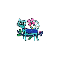 чирок Акриловые подвески с принтом кота на ветке, зелено-синие, 39x40 мм