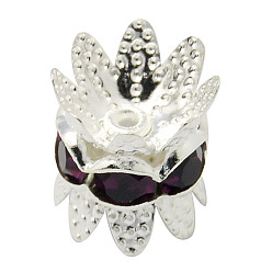 Индиго Латунные горный хрусталь шарик крышки, проставка крышки, цветок, серебряный цвет гальваническим, индиговые, Размер : диаметром около 8 мм , толщиной 9 мм , отверстие : 0.8 мм