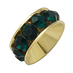 чирок Класс ходит бисером горный хрусталь латунь, супруг баскетбола шариков прокладки для изготовления ювелирных изделий, рондель, золотые, зелено-синие, 10x4 мм, отверстие : 5 мм