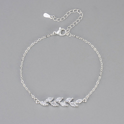 Платина Браслеты из латуни с инкрустацией из прозрачных кубических цирконий., браслеты-цепочки для женщин, платина, 6.69 дюйм (17 см)