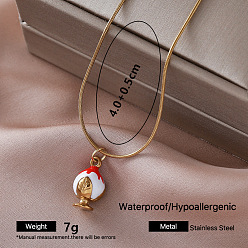 Peach Vintage 304 Stainless Steel Enamel Pendant Necklaces for Women, Golden, Red, Peach, 15.75 inch(40cm)