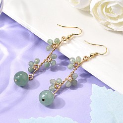 Зеленый Авантюрин Серьги из натурального зеленого авантюрина, висячие серьги, круглые, золотые, 70 мм