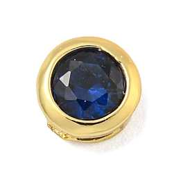 Королевский синий Латунная бусина с покрытием стойки, долговечный, без свинца и без кадмия, плоско-круглые, реальный 18 k позолоченный, королевский синий, 5.5x3 мм, отверстие : 0.6 мм