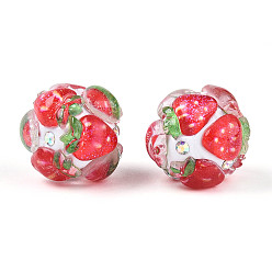 Клубника Круглые бусины из смолы в виде фруктов, с полимерной глиной и горным хрусталем, клубника, 17~21.5 мм, отверстие : 2~2.5 мм