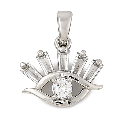 Платина Латунные микро проложить кубического циркония подвески, без кадмия, без никеля и без свинца, Злые чары глаз, платина, 13x14.5x4.5 мм, отверстие : 4.5x3 мм