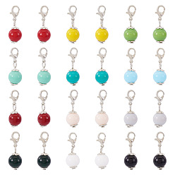 (52) Непрозрачная лаванда 24шт 12 цвета круглый стеклянный кулон украшение, Сплав с застежками когтя омара, платина, разноцветные, 27 мм, 2 шт / цвет