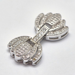Платина Латунные микро проложить кубического циркония раз за застежками, платина, 28x14x4.5 мм, отверстие : 1.5~4.5x1 мм