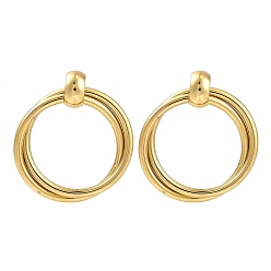 Золотой Вакуумное покрытие pvd 201 серьги-гвоздики из нержавеющей стали для женщин, с 304 штифтов из нержавеющей стали, круглые кольца, золотые, 28.5x24 мм