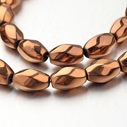 с Покрытием Меди Гальванизировать немагнитных синтетический гематит бисер пряди, витых овальных, с медным покрытием, 12x8~9 мм, отверстие : 1 мм, около 33 шт / нитка, 15.7 дюйм