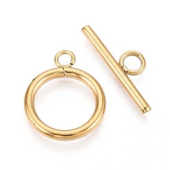Настоящее золото 18K Ионное покрытие (ip) 304 кольцевые застежки из нержавеющей стали, реальный 18 k позолоченный, 19x15x2 мм, отверстие : 2.2 мм, бар: 6.5x21x2 mm, отверстие : 3 мм