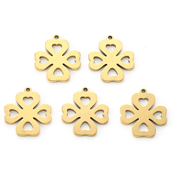 Golden PVD Vacuum Plating 304 Stainless Steel Pendants, Laser Cut, Clovers, Real 18K Gold Plated, 17x14x1mm, Hole: 1.8mm