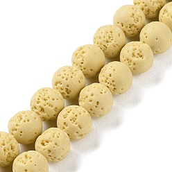 Kaki Clair Brins de perles teintées en pierre de lave synthétique, ronde, kaki clair, 10mm, Trou: 1mm, Environ 41 pcs/chapelet, 15.20'' (38.6 cm)