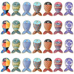 (52) Непрозрачная лаванда 35шт 7 стили подвески из сплава с гальванопокрытием, напечатанный, без свинца, без кадмии и без никеля, очарование рыбы, золотой свет, разноцветные, 19x12.5x1.5 мм, отверстие : 1.4 мм, 5 шт / стиль