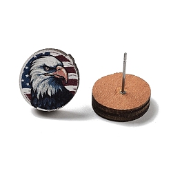 Eagle Independence Day Wood Stud Earrings, with 304 Stainless Steel Pins, Eagle, 14~14.5mm