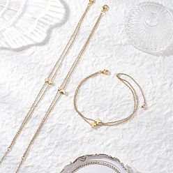 Золотой 3 шт. 3 стили латунные звенья в виде клевера, креста, луны, звезды 304 браслеты на ногу из нержавеющей стали с цепочкой для женщин, золотые, 9-1/8 дюйм (230 мм), 1 шт / стиль