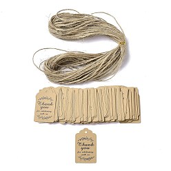 Wort Rechteck Dankeschön Motiv Kraftpapierkordel Displaykarten, mit Hanfseil, Wort, 5x3x0.02 cm, Bohrung: 2.8 mm