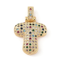 Letter T Латунные микро проложить кубического циркония подвески, реальный 18 k позолоченный, Письмо T, 23.5x20x6 мм, отверстие : 5x3 мм