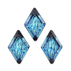 Bermuda Blue Embossed Glass Rhinestone Pendants, Rhombus, Faceted, Bermuda Blue, 19x12x6mm, Hole: 1.5mm