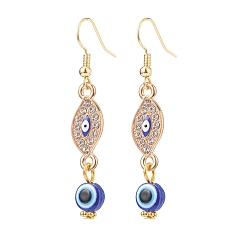 Horse Eye Серьги с подвесками из кристаллов и страз с эмалью от сглаза, серьги-подвески из латуни с бусинами из смолы для женщин, золотые, конский глаз, 50.5 мм, штифты : 0.7 мм