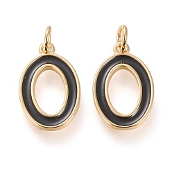 Letter O Латунь эмаль подвески, с целью перехода в кольце, долговечный, реальный 18 k позолоченный, letter.o, чёрные, letter.o, O: 17.5x11x1.8 мм, прыжковые кольца: внутренний диаметр: 3 мм