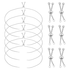 Нержавеющая Сталь Цвет 12 шт. 2 стиль регулируется 304 изготовление браслета из нержавеющей стали, слайдерные браслеты, цвет нержавеющей стали, 6 шт / стиль