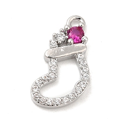 Платина Подвески из кубического циркония с покрытием из латуни, долговечный, без кадмия и без свинца, рождественские носки, платина, 15x10x2.5 мм, отверстие : 1.2 мм