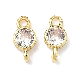 Прозрачный Латунные подвески-коннекторы с плоскими круглыми фианитами, инкрустированные кубическим цирконием., золотые, стойки покрытие, без кадмия и без свинца, долговечный, прозрачные, 10x5x3 мм, отверстия : 1.4 mm и 1.5 мм