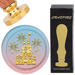 Замок Набор сургучной печати, золотистый тон сургучной печати цельная латунная головка, с деревянной ручкой в стиле ретро, для конвертов приглашений, подарочная карта, замок, 83x22 мм, штампы: 30x14.5 мм