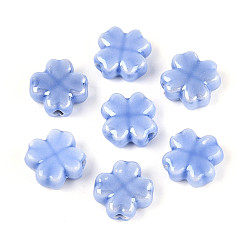 Васильковый Фарфоровые бусины ручной работы, Четыре листа клевера, яркие глазированный фарфор, васильковый, 11.5~12x11.5~12x5.5~6 мм, отверстие : 1.8~2 мм