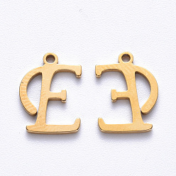 Letter E PVD-Vakuumbeschichtung 201 Anhänger aus Edelstahl, Laserschnitt, echt 18 k vergoldet, letter.e, 12.5x9.5x1 mm, Bohrung: 1 mm