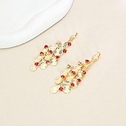 Гиацинт Серьги-кольца с кисточками в форме капли из латуни, реальный 18 k позолоченный, со стразами, гиацинт, 65x30 мм