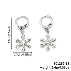 Платина Элегантные серьги-кольца и ожерелья с подвесками из латуни с микропаве из прозрачных кубических цирконий в форме снежинки для женщин, платина, 33x13 мм