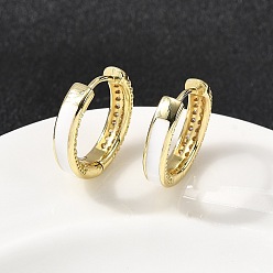 Белый Латунные серьги-кольца из прозрачного кубического циркония, с эмалью, долговечный, без свинца и без кадмия, стойки покрытие, кольцо, реальный 18 k позолоченный, белые, 16.5x3.5 мм