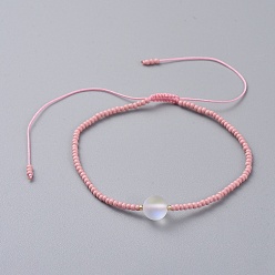 Pink Нейлоновые нити плетеные браслеты из бисера, со стеклянными бусинами и стеклярусом, бусина из синтетического лунного камня, розовые, 2-1/4 дюйм ~ 4-3/8 дюйм (5.8~11 см)