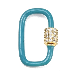 Бирюза Овальные винтовые карабины с микропаве из прозрачного кубического циркония из латуни, с эмалью, долгоиграющий, стойки покрытие, без свинца и без кадмия, бирюзовые, 24x14x2 мм