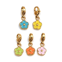(52) Непрозрачная лаванда 304 подвесные украшения из эмали из нержавеющей стали, золотые, с карабин-лобстерами , цветок, разноцветные, 20.5 мм