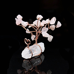 Розовый Кварц Натуральные украшения для деревьев из розового кварца, с кристаллической основой из кварца, украшения для домашнего экрана, энергетический камень рейки для исцеления, 50x18x45 мм